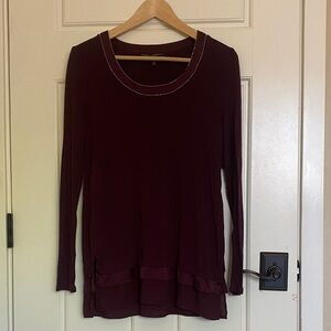 White House Black Market Long Sleeve Layered Hem Top in Deep Plum